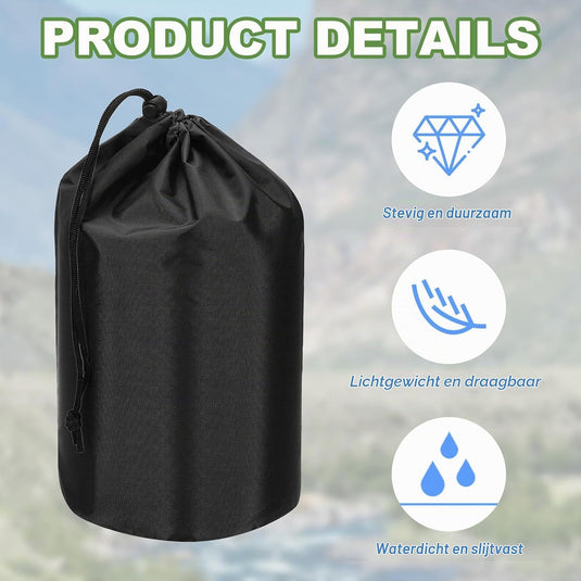Waterdichte opbergzakken 2 stuks 13 x 25 cm met trekkoord donkergrijs – stuff sacks – camping accessoires