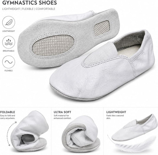 Gymnastiekschoenen met zachte leren zool wit – turnschoenen – yoga dans en trampoline