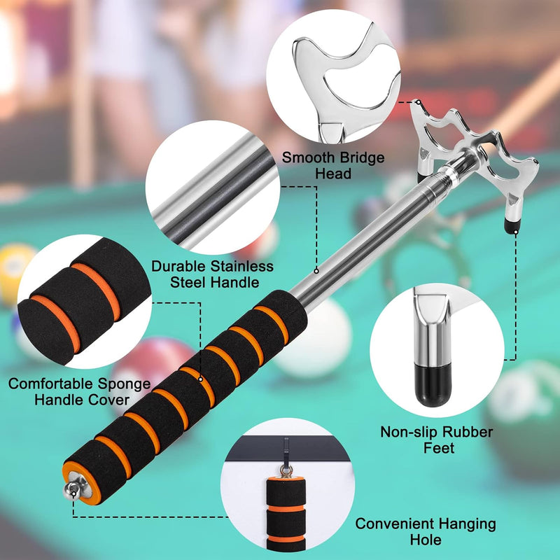 Laden Sie das Bild in Galerie -Viewer, Biljartkeu Uitschuifbare Biljartkeu met 3 stuks Afneembare Messing Brug Hoofd Brug Houder Biljart Accessoires voor Biljarttafel, Snooker, Spel, Wedstrijd (Zilver)
