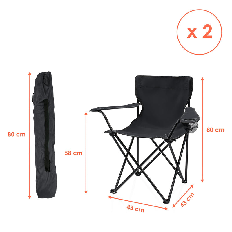 Chargez l'image dans la visionneuse de la galerie, Campingstoelen Opvouwbaar 2 Stuks met Bekerhouder tot 100 kg – Vouwstoel – Kampeerstoel
