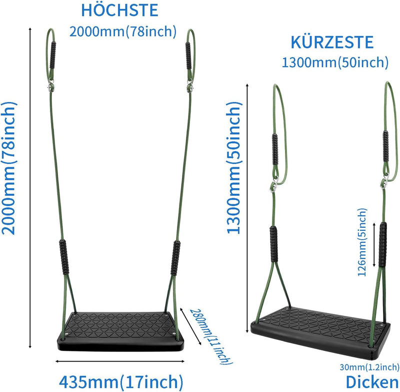 Laden Sie das Bild in Galerie -Viewer, Kinderschommel met verstelbare touwen 130-200 cm tot 150 kg groen – schommelzitje – binnen en buiten
