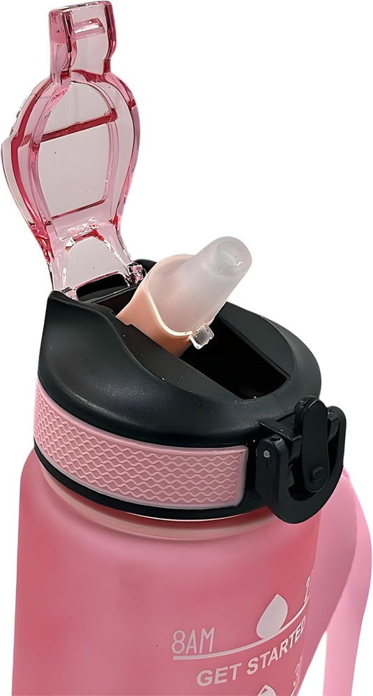 Waterfles met rietje en tijdmarkering 1 liter