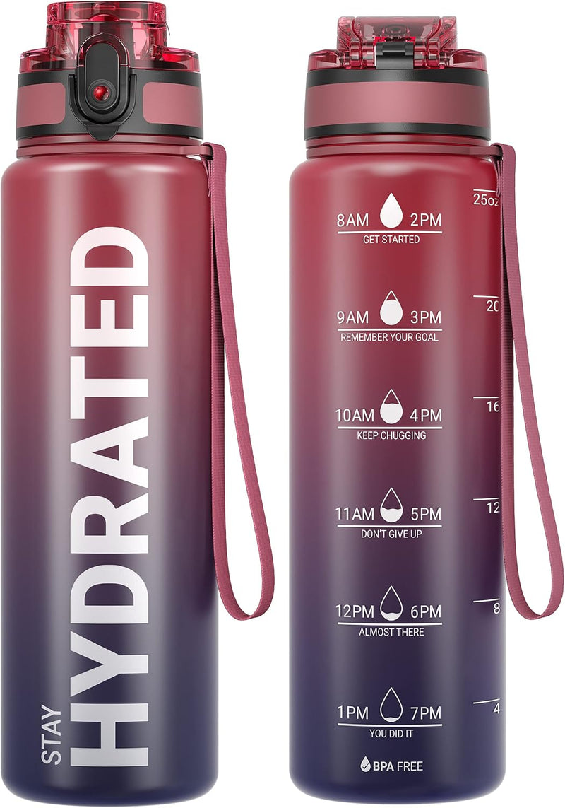 Load image into Gallery viewer, Drinkfles 750 ml BPA-vrij met tijdmarkeringen en lekvrije dop – waterfles – sportfles
