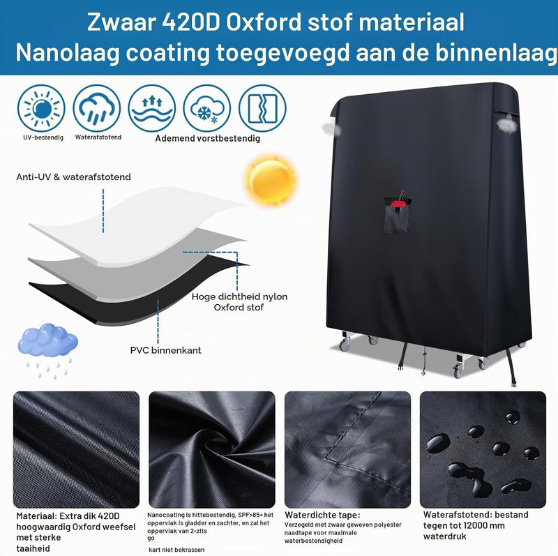 Załaduj obraz w przeglądarce galerii, Pokrowiec ochronny na stół do tenisa stołowego 165 x 70 x 185 cm z tkaniny Oxford 420D z ochroną UV – osłona na stół pingpongowy – ochrona stołu
