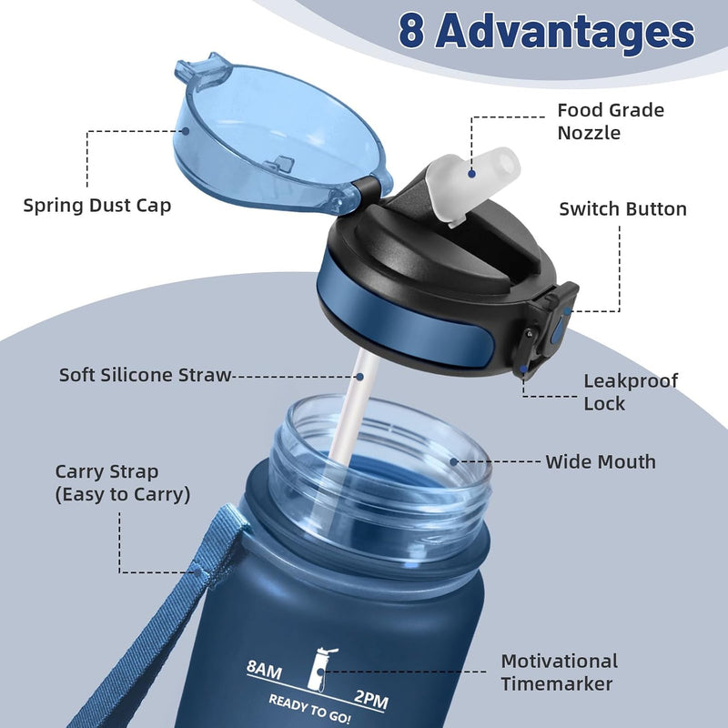 Laad afbeelding in Galerijviewer, HoneyHolly 500 ml Leak-Proof BPA-Free Motivational Water Bottle with Straw, Sports, Travel, Outdoor Activities
