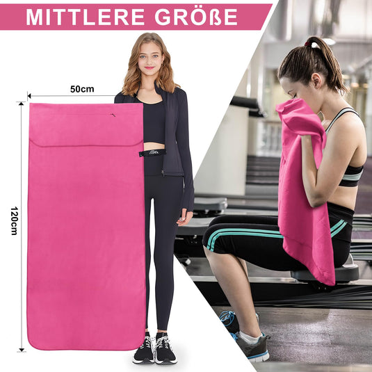 Fitnesshanddoek Microvezel 120x50 cm Sneldrogend met Ritsvak – Sporthanddoek – Reishanddoek