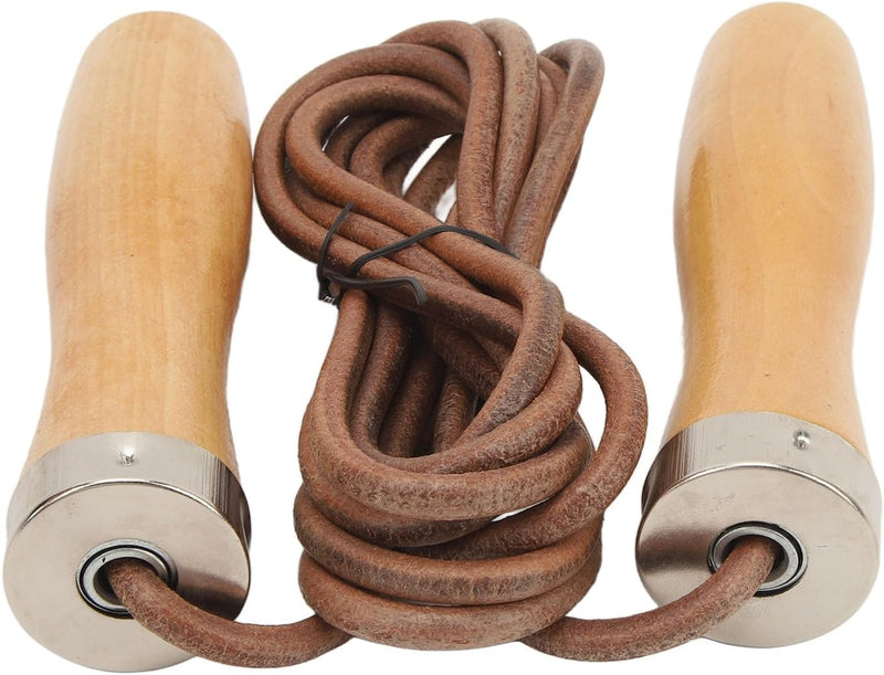 Laad afbeelding in Galerijviewer, Verstelbaar leren springtouw met houten handgrepen
