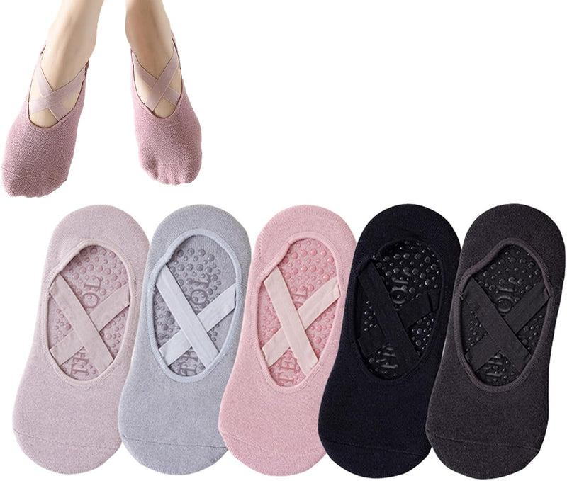Load image into Gallery viewer, Pilates antislip sokken dames 5 paar met siliconen grip en kruisbanden – yoga sokken – fitness sokken
