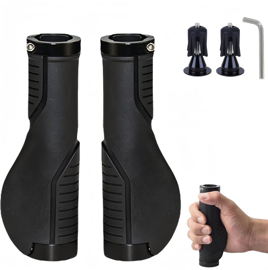 Ergonomische fietshandvatten 22 mm zwart met einddoppen