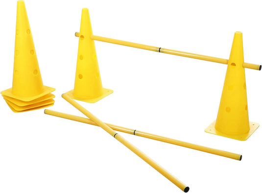 Agility horden set met 6 pylonen en 3 verstelbare stangen geel – hondentraining – behendigheidsset