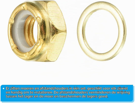Skateboard borgmoeren set 5/16 inch goud – asmoeren washers en spacers – longboard accessoires