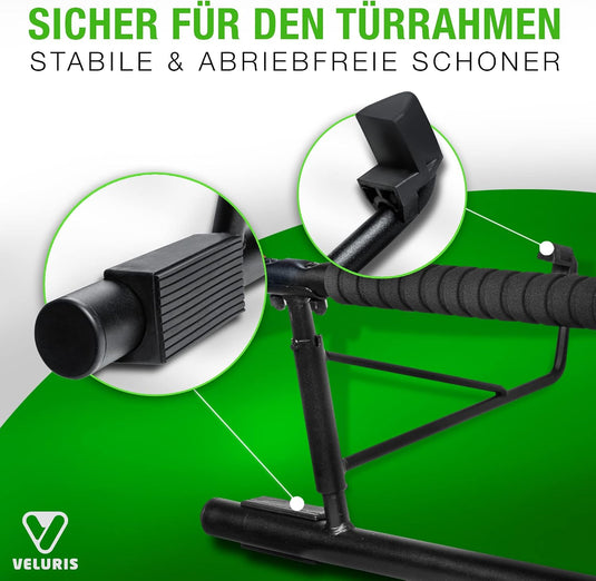 Veluris Optrekstang voor deurkozijnen - Zware optrekstang [tot 200 kg] - Deurstang zonder montage - 20 cm hoger in het kozijn - Ook voor dips en push-ups (rond)