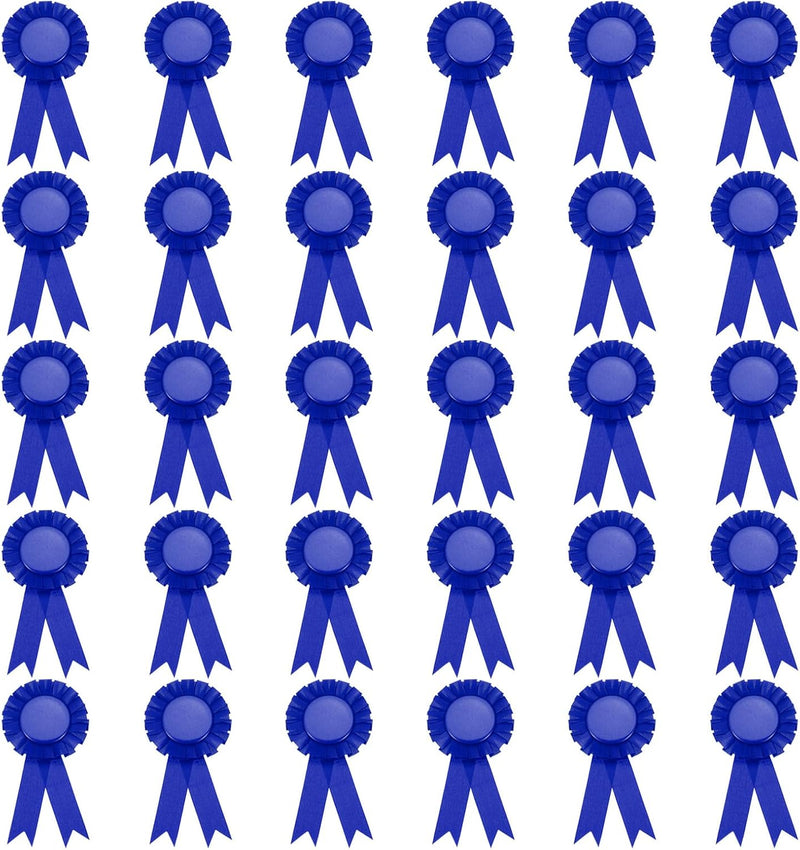 Załaduj obraz do przeglądarki galerii, Prijslinten 30 stuks 15,5 x 8 cm blauw met speld – blanco rozetlinten – award ribbons voor wedstrijden en prijsuitreikingen

