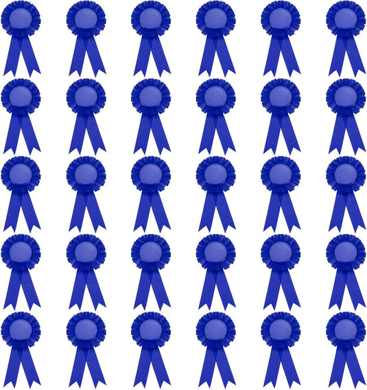 Prijslinten 30 stuks 15,5 x 8 cm blauw met speld – blanco rozetlinten – award ribbons voor wedstrijden en prijsuitreikingen