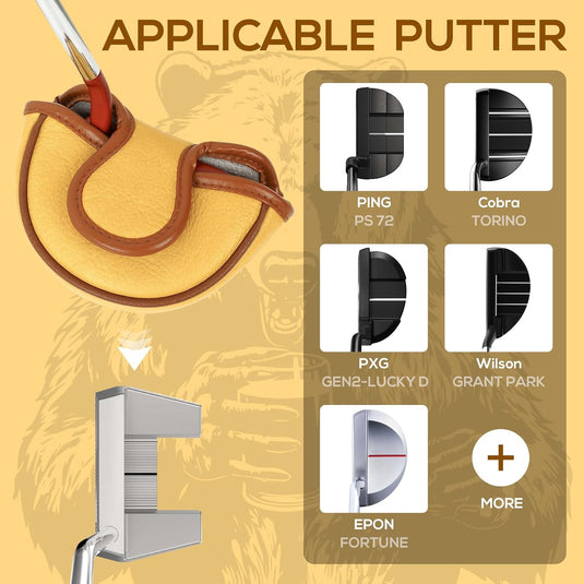 Golf putter beschermhoes met bierdrinkende beer borduurwerk voor DF3 hamerputters – mallet headcover – putterbescherming