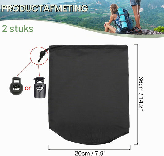 Waterdichte opbergzakken 2 stuks 13 x 25 cm met trekkoord donkergrijs – stuff sacks – camping accessoires