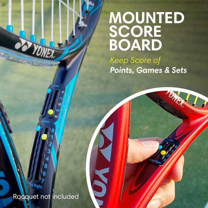 Laad afbeelding in Galerijviewer, Close-up van de Scoring Right-gebaseerde tennis- en padelpuntenteller, een licht ITF-conform scorebord (1,9g) met verstelbare schuifjes voor punten, games en zinnen. Eenvoudig te combineren. Racket niet inbegrepen.
