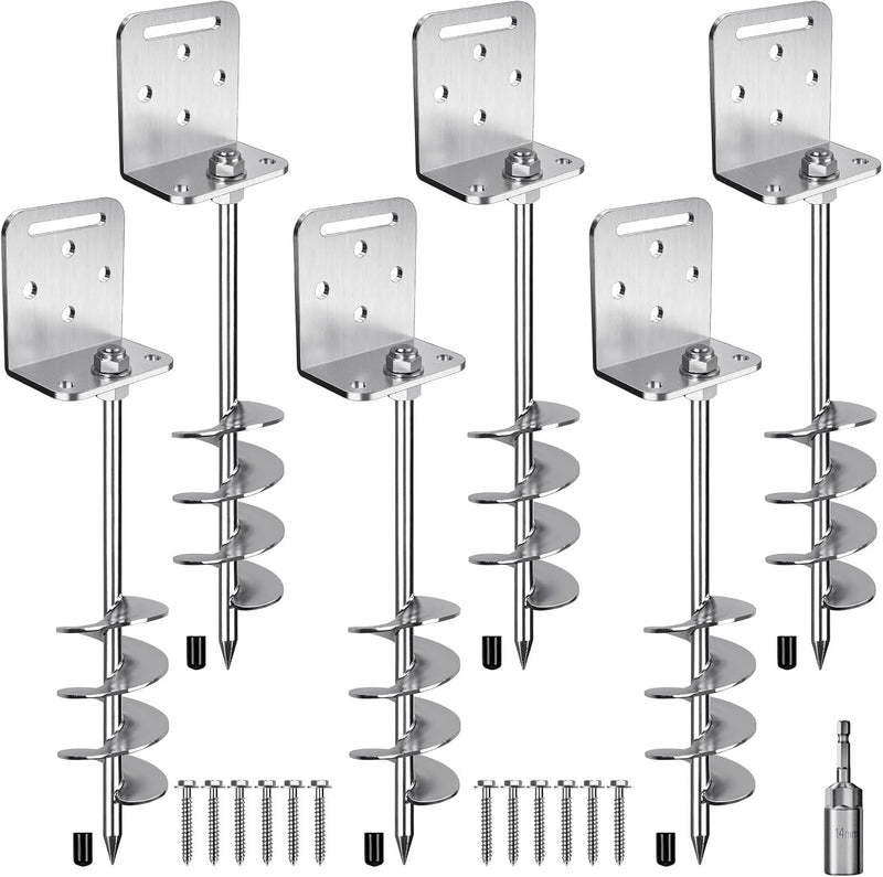 Laad afbeelding in Galerijviewer, Grondankers 6 stuks 60 cm heavy duty met L-beugels en booradapter – trampoline ankers – stormankers
