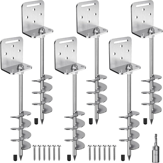 Grondankers 6 stuks 60 cm heavy duty met L-beugels en booradapter – trampoline ankers – stormankers