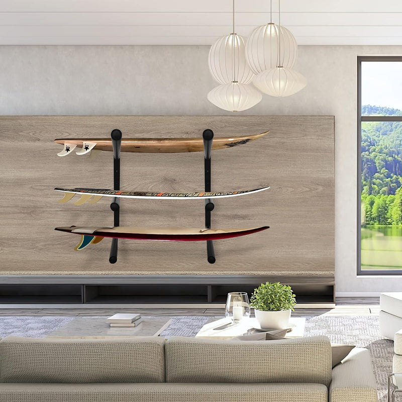 Carica immagine in Galleria Viewer, Surfboard wandrek voor 3 boards van staal met schuimbescherming – SUP longboard surfplank houder
