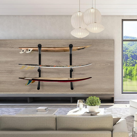 Surfboard wandrek voor 3 boards van staal met schuimbescherming – SUP longboard surfplank houder