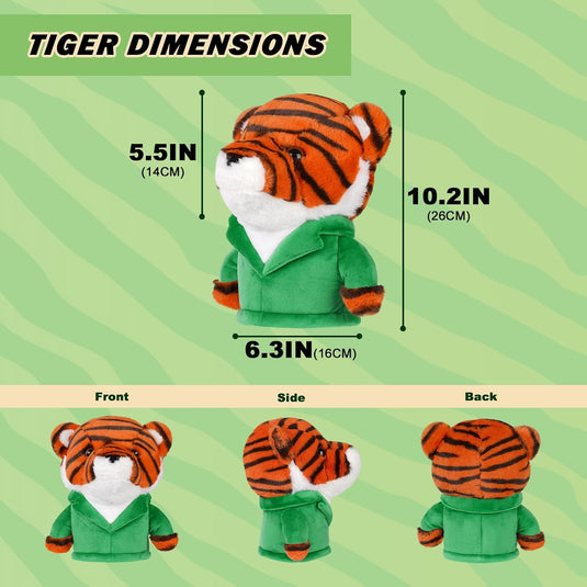 Plüsch-Golfclubhülle mit Tiger in grüner Jacke für Driver bis 460cc – Tier-Headcover – Golfgeschenk