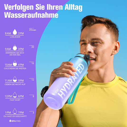 Drinkfles 750 ml BPA-vrij met tijdmarkeringen en lekvrije dop – waterfles – sportfles