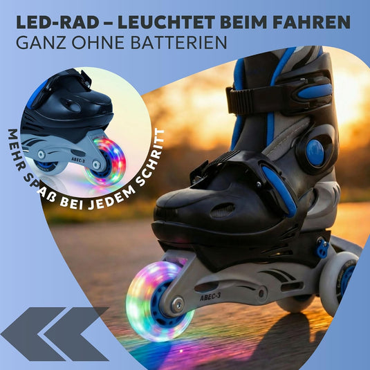 Inlineskates voor kinderen, met beschermers, verstelbaar, met led, blauw