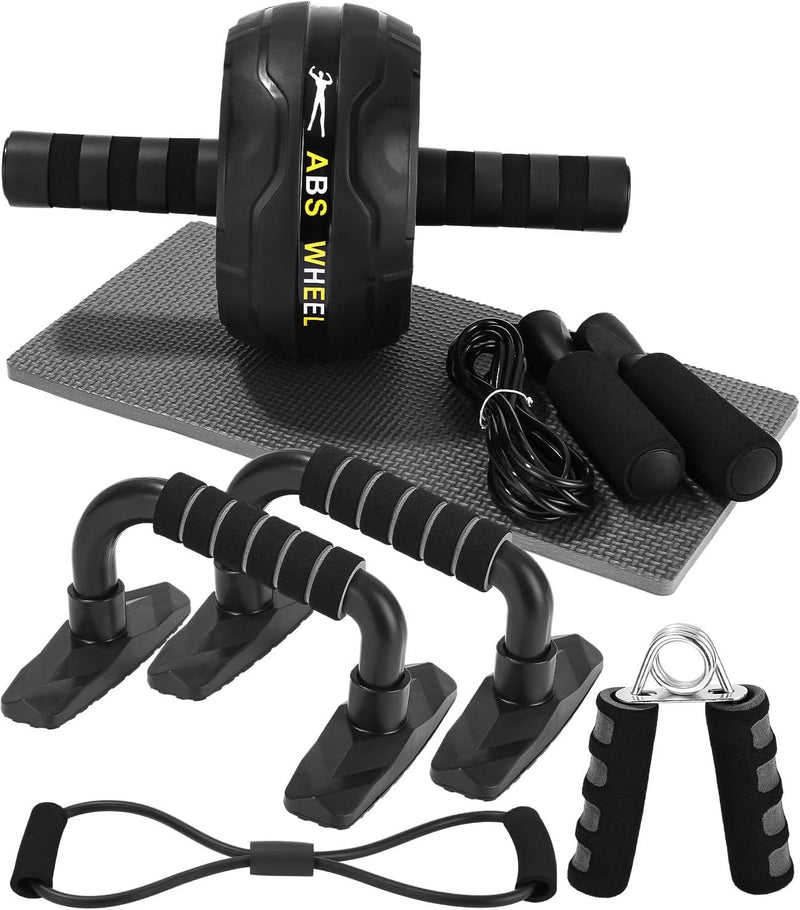 Load image into Gallery viewer, Fitness trainingsset 6-in-1 met ab roller springtouw en push-up bars – fitness set – buikspiertrainer
