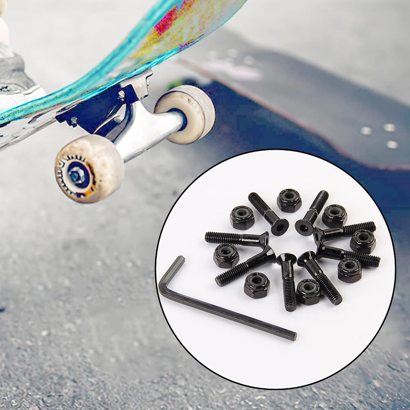Carica immagine in Galleria Viewer, Skateboard schroeven met moeren en sleutel 8 stuks zwart – truck montagebouten – skate accessoires
