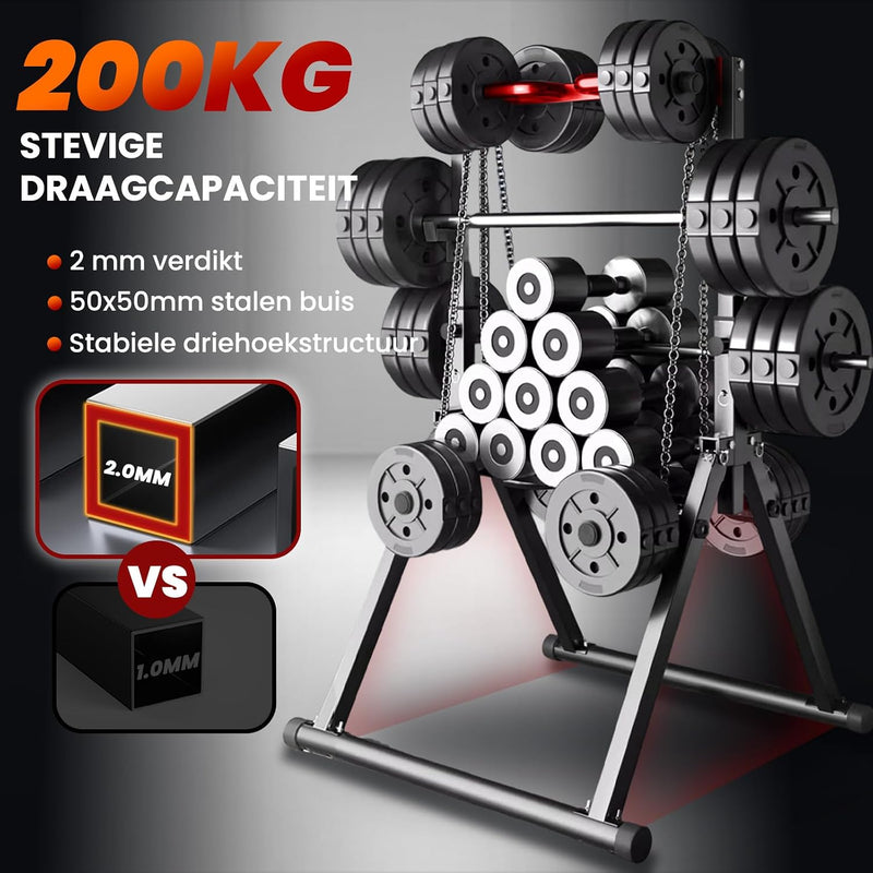 Laden Sie das Bild in Galerie -Viewer, Opvouwbare power tower met verstelbare optrekstang en dip station tot 200 kg – pull-up bar – krachtstation
