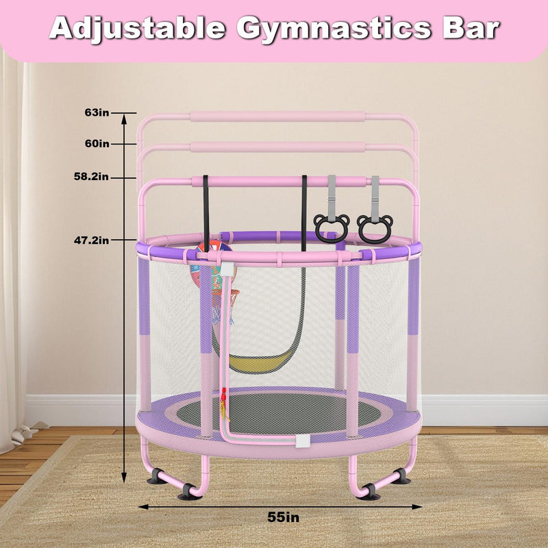 Chargez l'image dans la visionneuse de la galerie, Kindertrampoline met veiligheidsnet schommel en basketbalmand roze-paars – trampoline – speeltoestel
