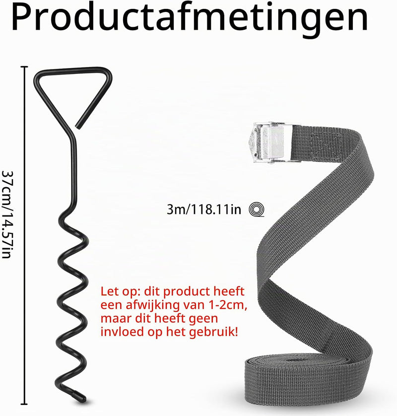 Load image into Gallery viewer, Grondankers 4 stuks 37 cm met spanbanden van 3 meter – trampoline ankers – stormankers
