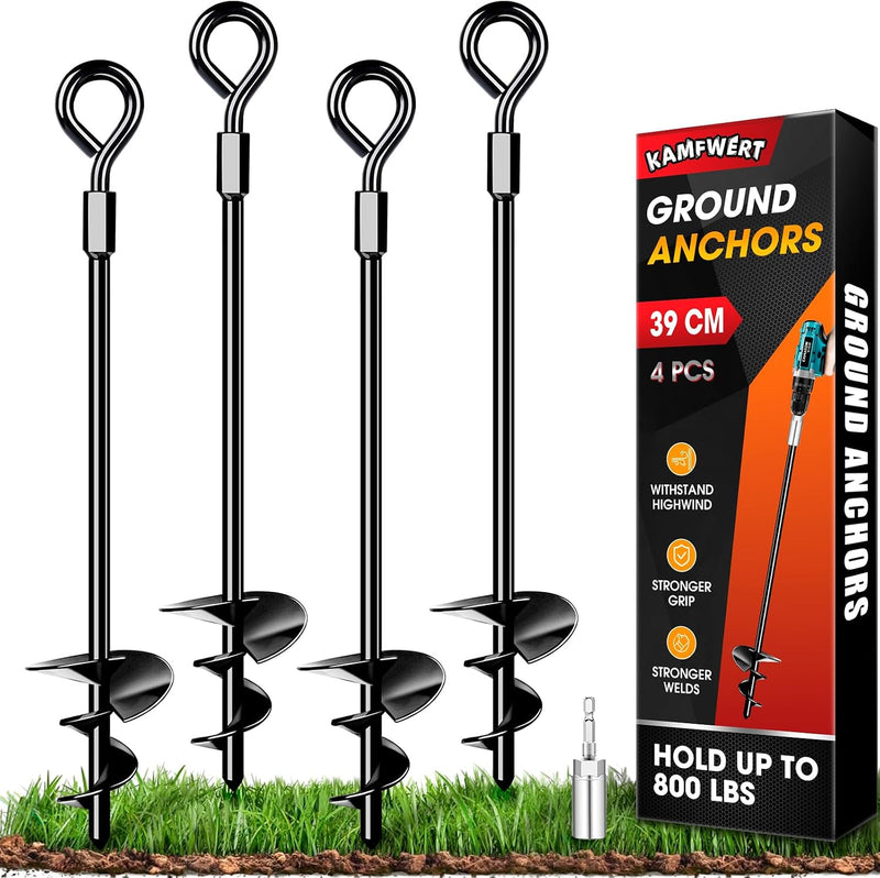 Laad afbeelding in Galerijviewer, 24 inch Trampoline Grondanker Set Van 4, Heavy Duty Ankerkit Voor Tent, Paviljoen, Schuur, Carport Enz., Sterke Wind Tot 145 km/u, Zwart

