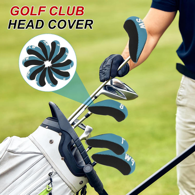 Laad afbeelding in Galerijviewer, Golfclub ijzerhoezen 10 stuks van neopreen lichtblauw – genummerde headcovers – golf accessoires
