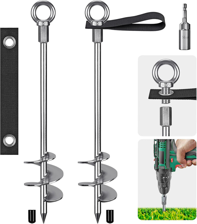 Load image into Gallery viewer, Grondankers 6 stuks 45 cm heavy duty met spanbanden en booradapter – trampoline ankers – stormankers
