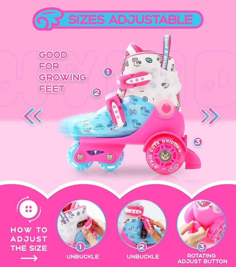 Load image into Gallery viewer, Rolschaatsen voor peuters (3-9 jaar), verstelbaar, leuke verlichting, veiligheid, 3-puntsbalans, beginnersrolschaatsen (eenhoorn, roze, 25-28)
