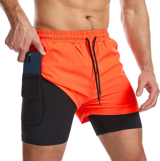 Sportshort heren 2-in-1 met compressiebroek en zakken met ritssluiting – hardloopbroek – fitnesskleding