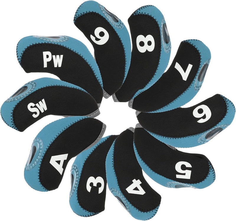 Laad afbeelding in Galerijviewer, Golfclub beschermhoezen 10 stuks zwart neopreen – genummerde ijzerhoezen – golf headcovers voor golfset en golftas
