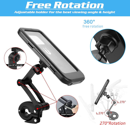 Fiets mobiele telefoonhouder motorfiets universele houder fiets waterdicht touchscreen met 360° draaibare outdoor fietshouder telefoonhouder telefoonhouder voor smartphones tot 6,7 inch