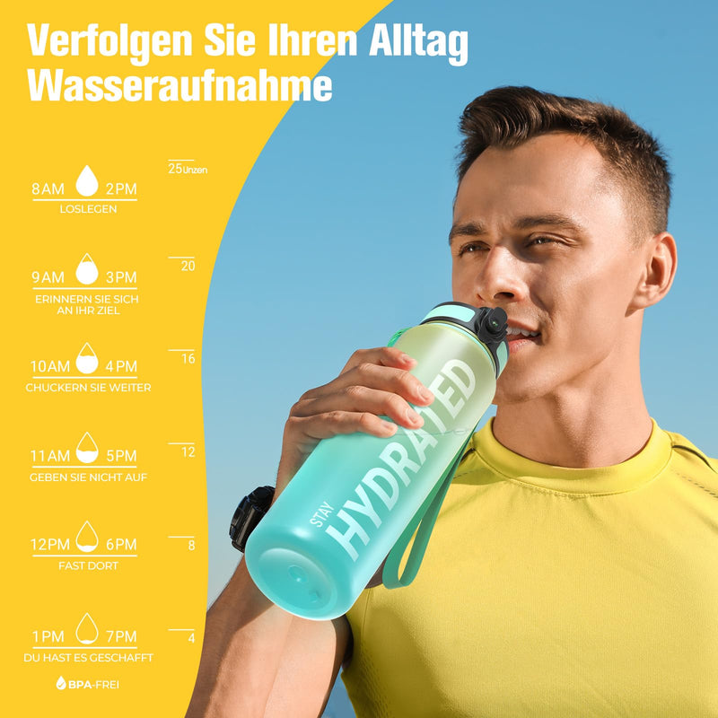 Load image into Gallery viewer, Drinkfles 750 ml BPA-vrij met tijdmarkeringen en lekvrije dop – waterfles – sportfles
