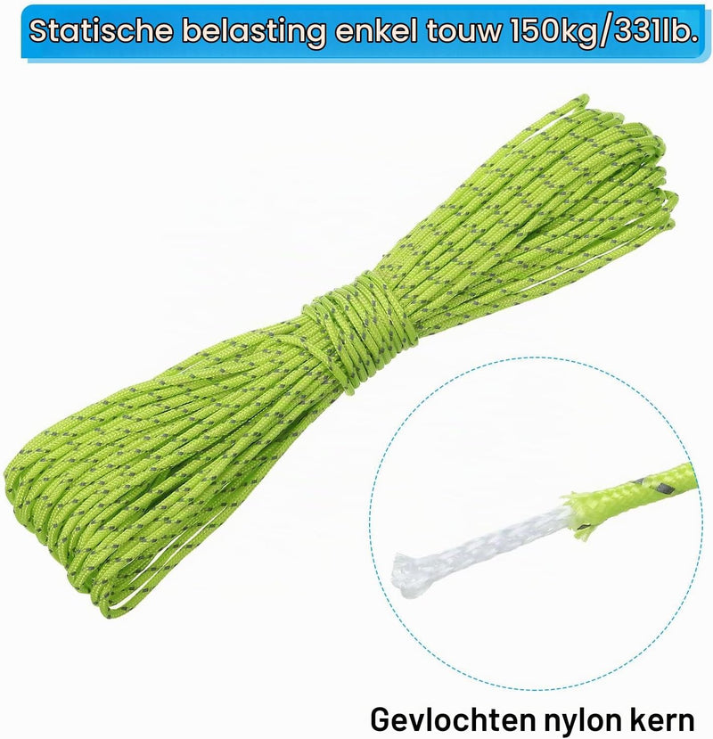 Chargez l'image dans la visionneuse de la galerie, Reflecterend tentkoord 20 meter x 2 mm fluorescerend groen – scheerlijn – camping touw
