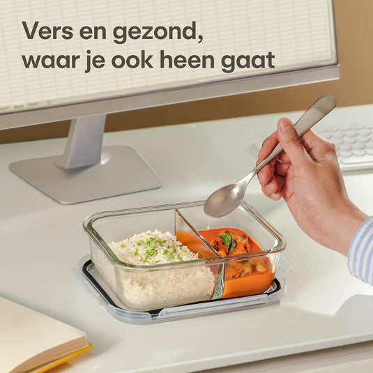 Glazen meal prep bakjes set van 2 met 3 vakken