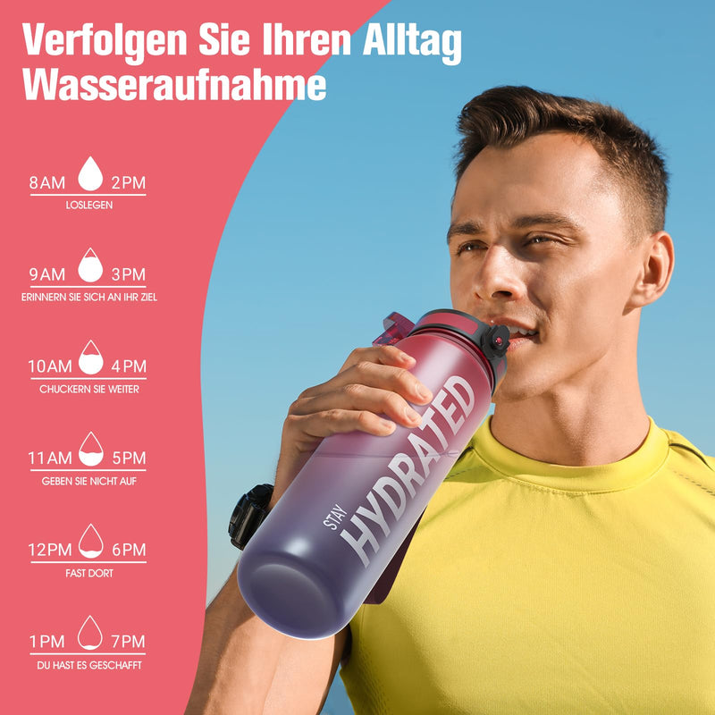 Load image into Gallery viewer, Drinkfles 750 ml BPA-vrij met tijdmarkeringen en lekvrije dop – waterfles – sportfles
