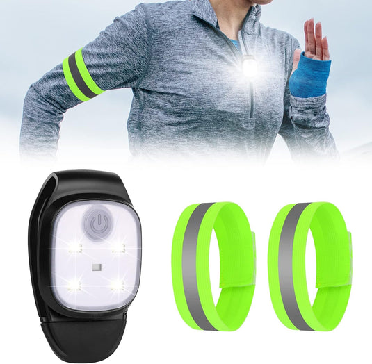 URAQT Clip op Running Lights, 4 Lichtstanden Waterdicht Outdoor Night Clip on Running Lights met 2 Pcs Reflectorbanden, USB Oplaadbare LED Licht voor Runners Camping Wandelen (1 pc)