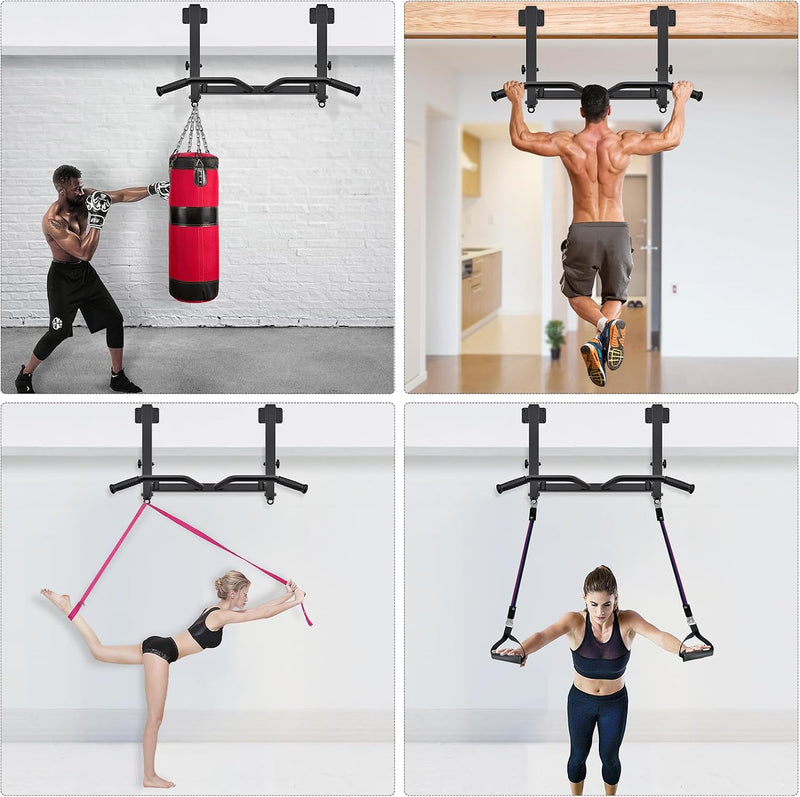 Load image into Gallery viewer, Optrekstang voor plafondmontage met 4 gripposities tot 227 kg – pull-up bar – krachttraining
