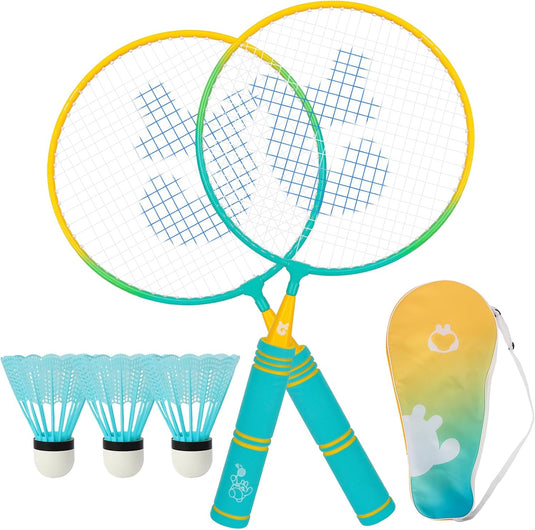 Badmintonset für Kinder mit 2 Schlägern à 44 cm, inklusive 3 Federbällen und Tragetasche – Junior-Badminton – Outdoor-Sport
