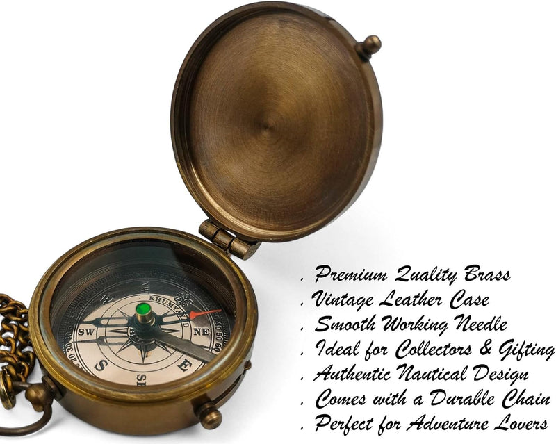 Load image into Gallery viewer, Messing Pocket Kompas Handgemaakte Volledig Functionele Antieke Nautisch Steampunk Kompas, Graveerbaar Met Lederen Case.
