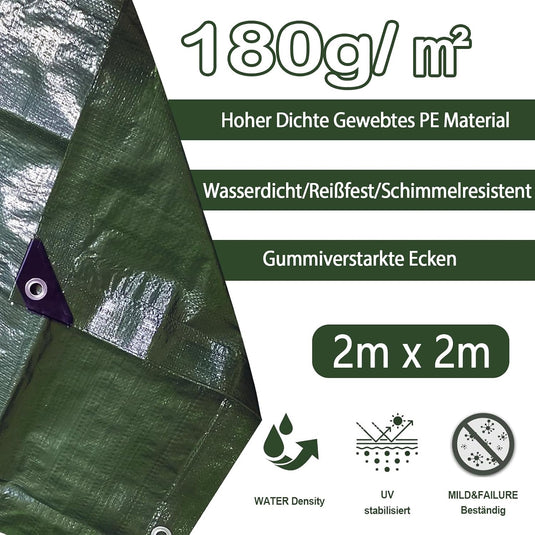Waterdicht afdekzeil 4 x 5 meter 180 g/m² met ogen groen-zilver – PE dekzeil – beschermzeil