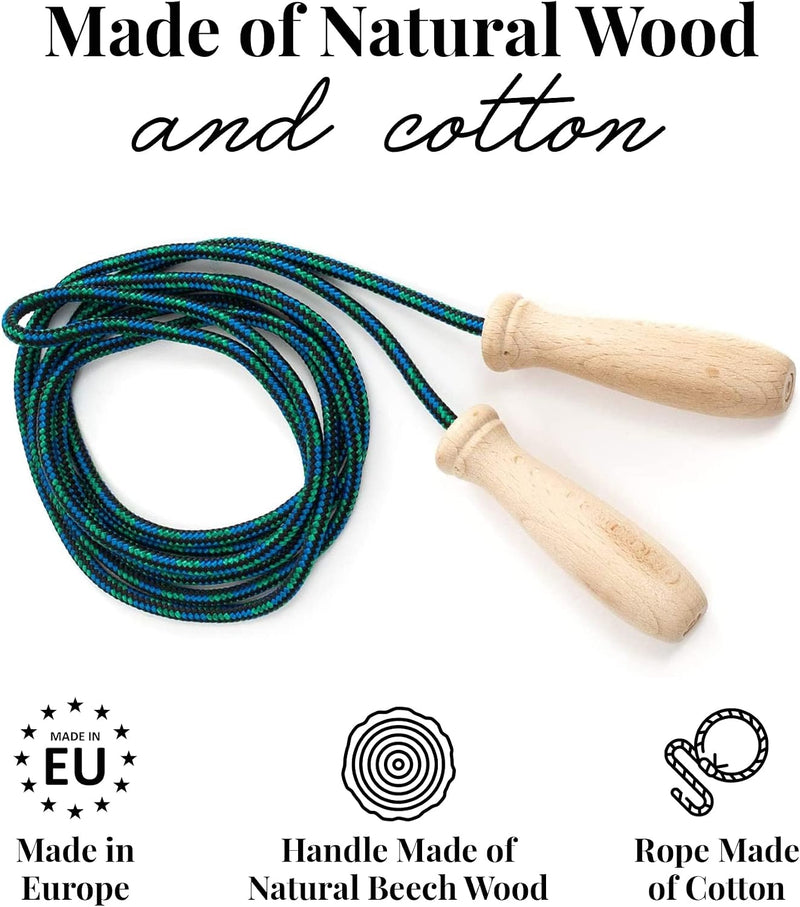 Laad afbeelding in Galerijviewer, Tuuli Accessories – Jump Rope with Wooden Handles and Cotton Rope, Skipping Rope for All Ages, Exercise Tool for Fitness, 230 centimeters
